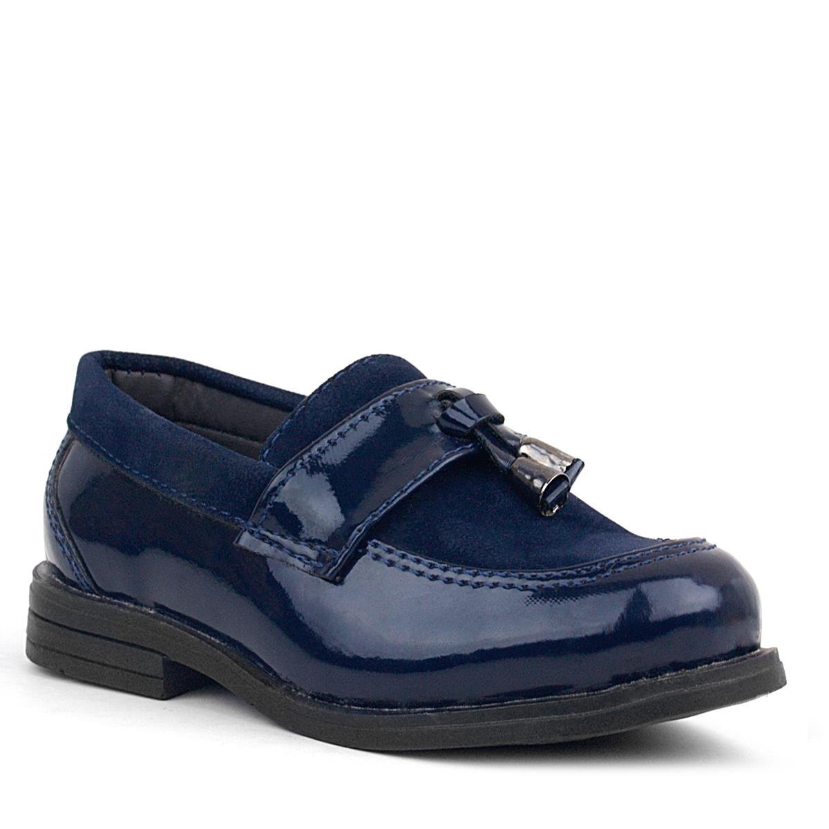 حذاء لوفر من الجلد اللامع باللون الأزرق الداكن للأولاد من راكر بلاس - 1