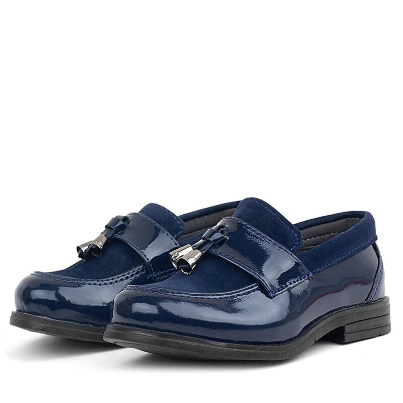 حذاء لوفر من الجلد اللامع باللون الأزرق الداكن للأولاد من راكر بلاس - 4