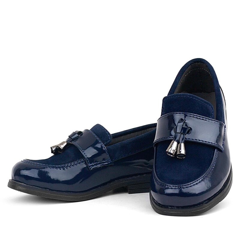 حذاء لوفر من الجلد اللامع باللون الأزرق الداكن للأولاد من راكر بلاس - 6