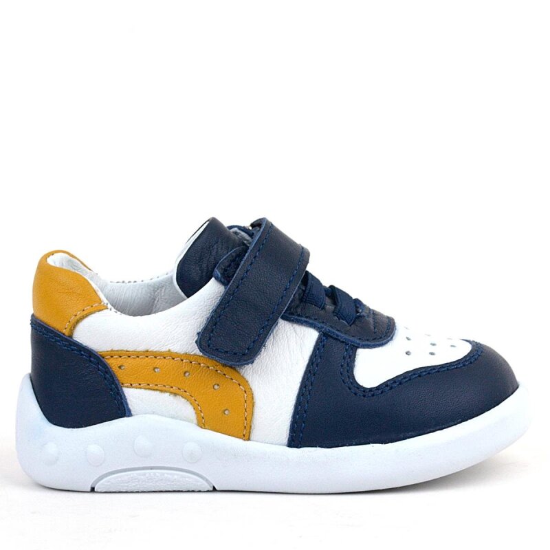 حذاء رياضي للأطفال من راكر بلس مصنوع من الجلد الطبيعي بتصميم تشريحي باللون الأزرق الداكن والأبيض - 2