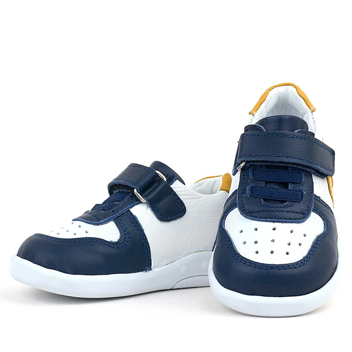 حذاء رياضي للأطفال من راكر بلس مصنوع من الجلد الطبيعي بتصميم تشريحي باللون الأزرق الداكن والأبيض - 6