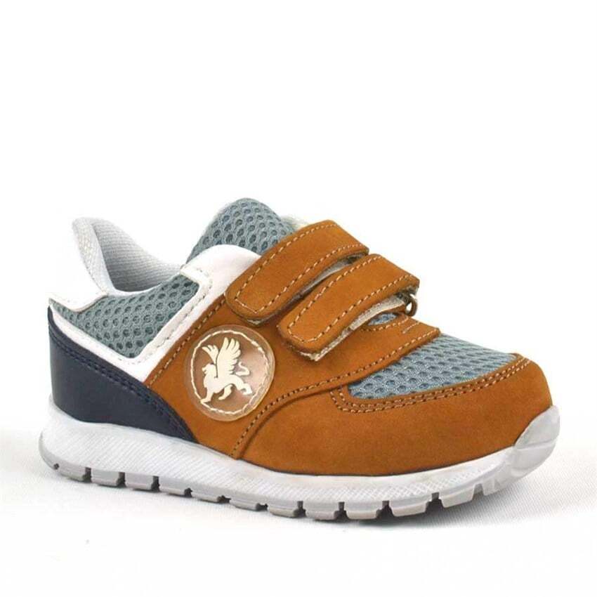 حذاء رياضي للأطفال من راكر بلس مصنوع من الجلد الطبيعي باللون البني مع شريط فيلكرو - 1