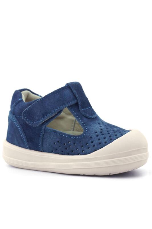 صندل أطفال تشريحي من الجلد الطبيعي من راكر بلس شون، أزرق داكن، أبيض، مع شريط فيلكرو - 2