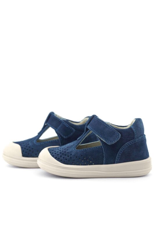 صندل أطفال تشريحي من الجلد الطبيعي من راكر بلس شون، أزرق داكن، أبيض، مع شريط فيلكرو - 6