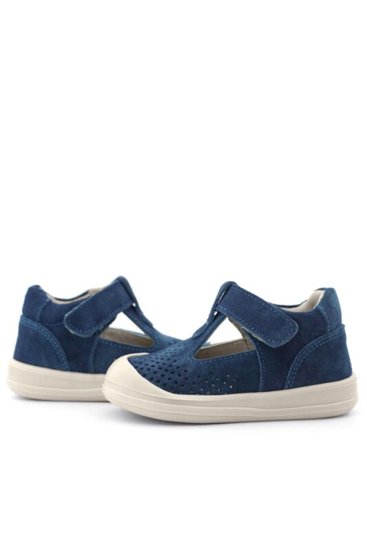 صندل أطفال تشريحي من الجلد الطبيعي من راكر بلس شون، أزرق داكن، أبيض، مع شريط فيلكرو - 7