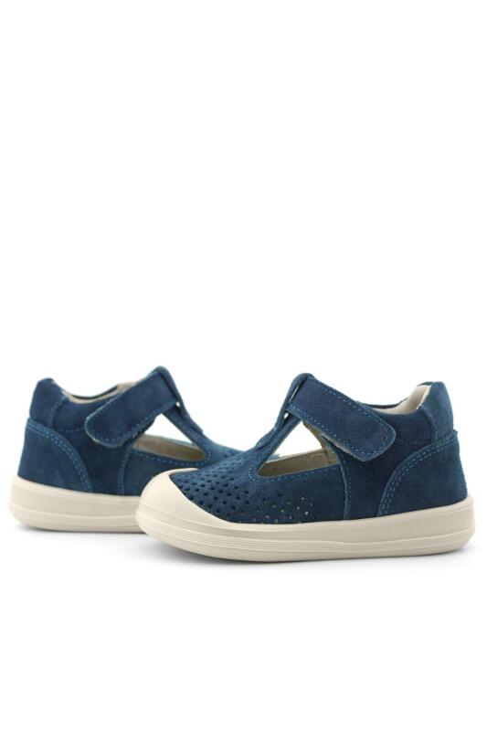 صندل أطفال تشريحي من الجلد الطبيعي من راكر بلس شون، أزرق داكن، أبيض، مع شريط فيلكرو - 8