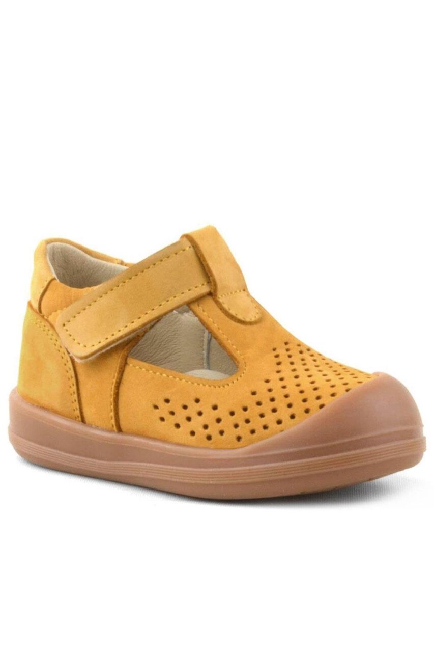 صندل شون من الجلد الطبيعي باللون البني مع شريط فيلكرو تشريحي للأطفال من راكر بلاس - 1