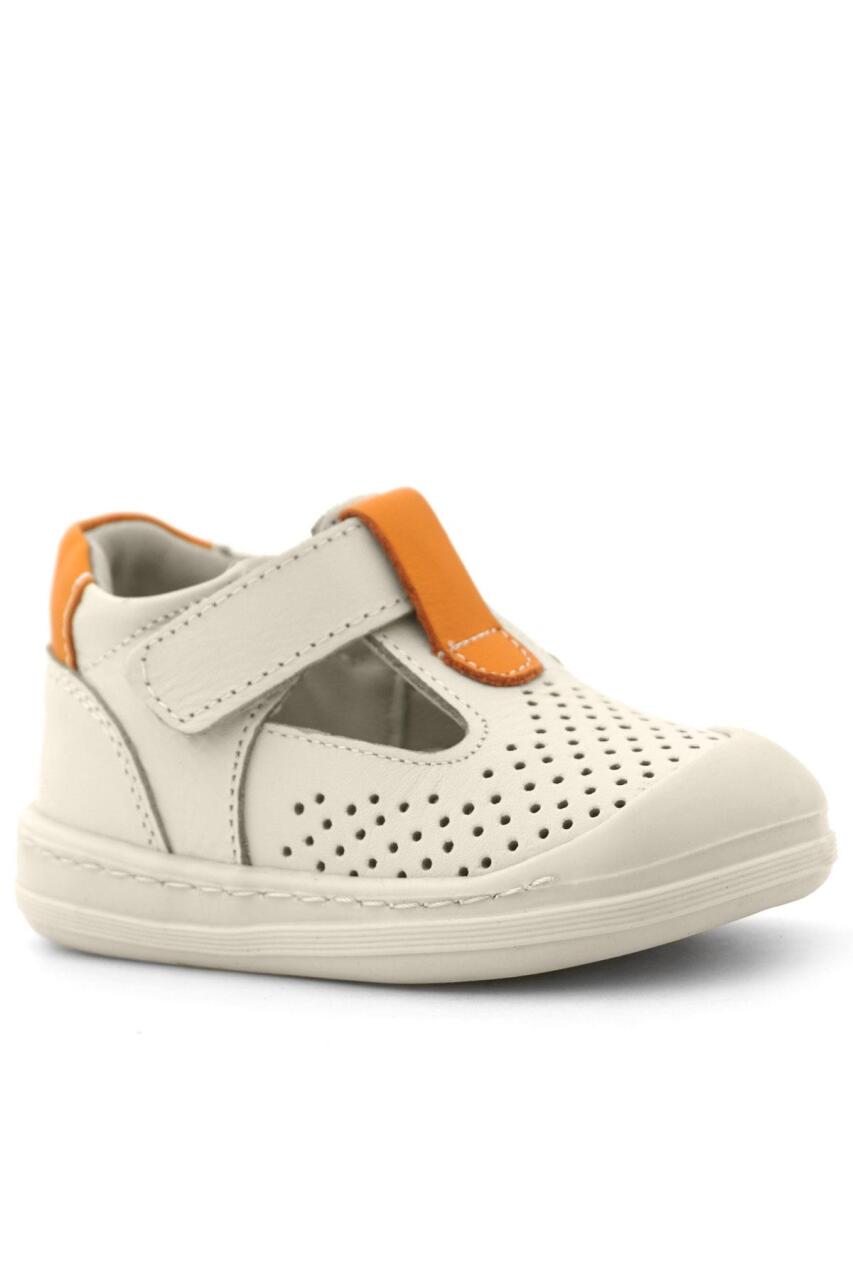 Rakerplus Shaun Hakiki Deri Bej Turuncu Cırtlı Anatomik Bebek Sandalet - 2