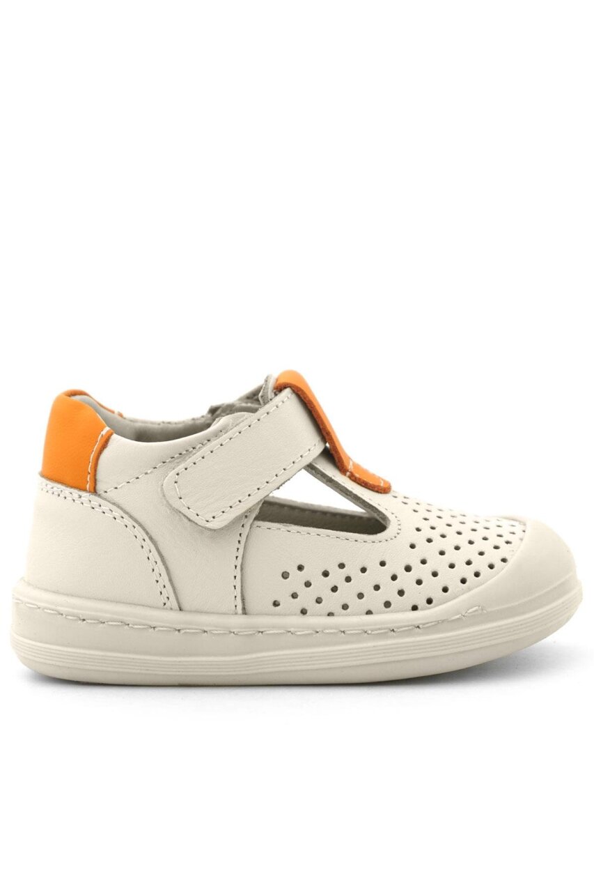 Rakerplus Shaun Hakiki Deri Bej Turuncu Cırtlı Anatomik Bebek Sandalet - 3