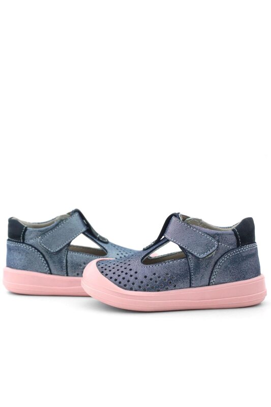 صندل أطفال تشريحي من الجلد الطبيعي من راكر بلس شون، أزرق داكن، بشريط فيلكرو لامع - 5