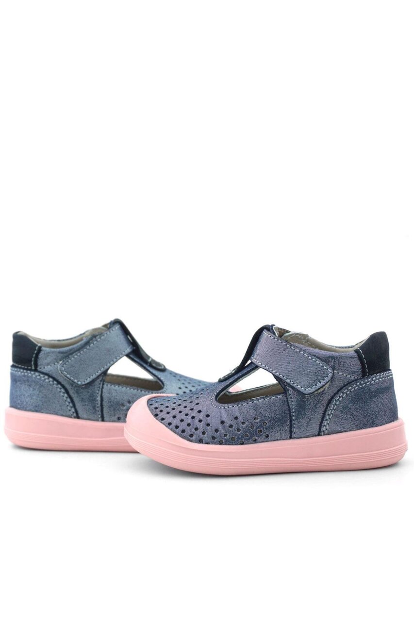 صندل أطفال تشريحي من الجلد الطبيعي من راكر بلس شون، أزرق داكن، بشريط فيلكرو لامع - 5