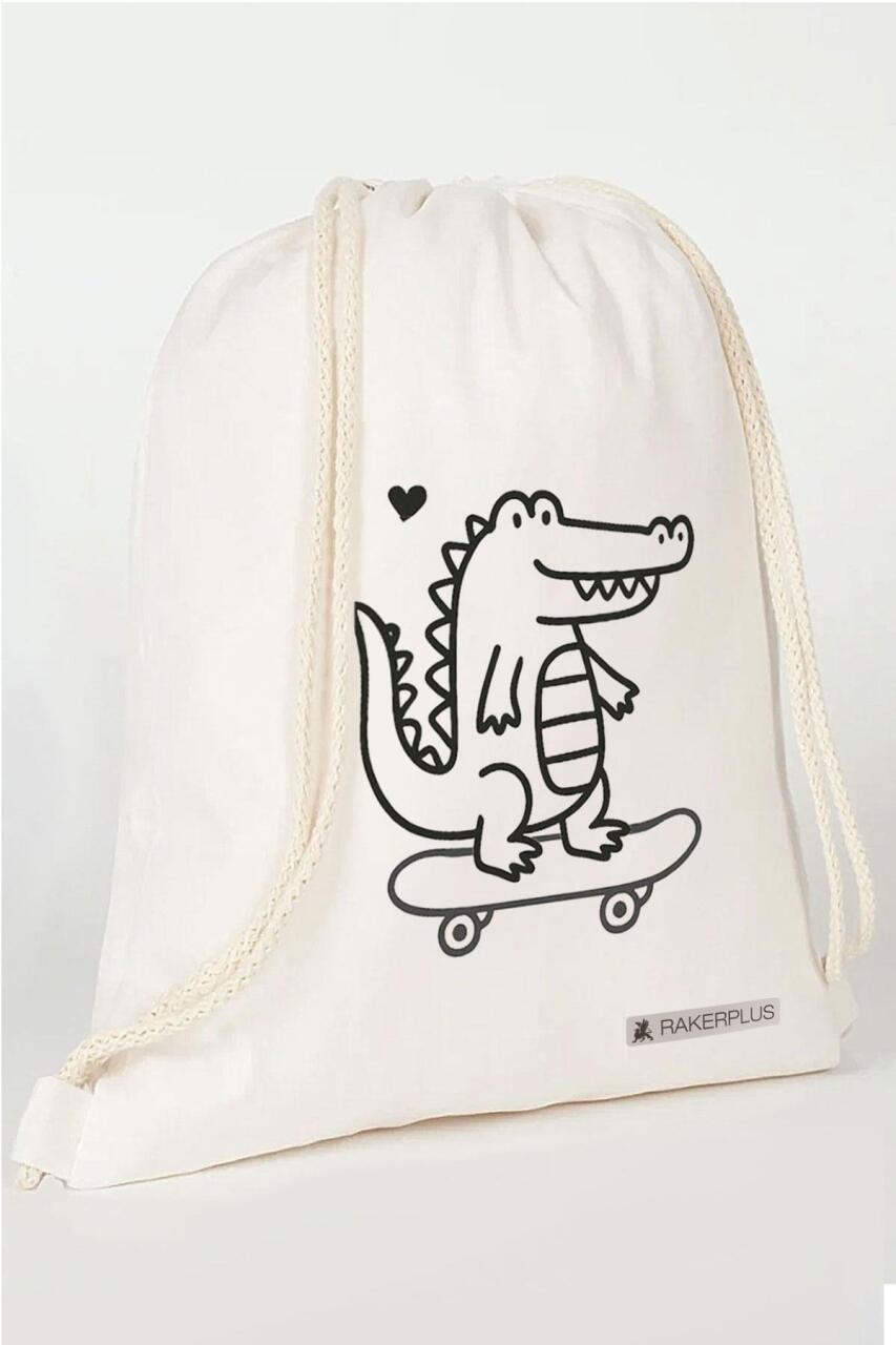 Rakerplus Tbons Özel Tasarım 35x40 cm Unisex Ham Bez Büzgülü Sırt Ayakkabı Çantası - 1