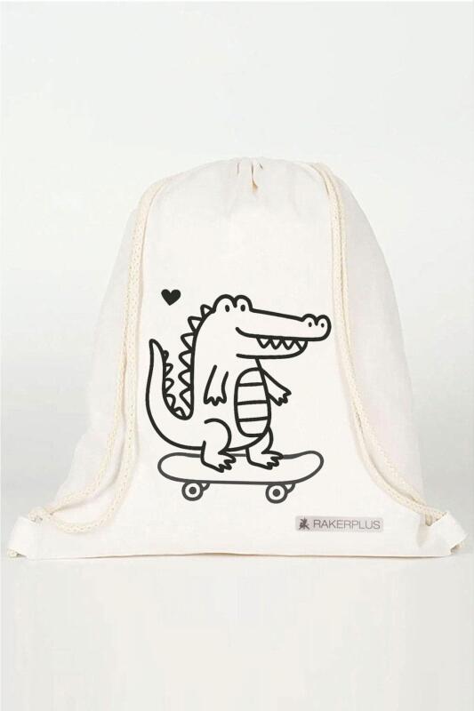 Rakerplus Tbons Özel Tasarım 35x40 cm Unisex Ham Bez Büzgülü Sırt Ayakkabı Çantası - 2