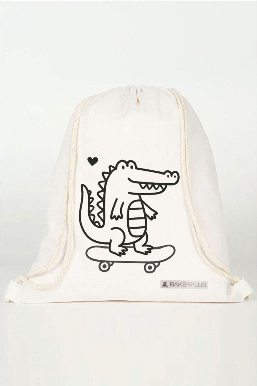 Rakerplus Tbons Özel Tasarım 35x40 cm Unisex Ham Bez Büzgülü Sırt Ayakkabı Çantası - 2