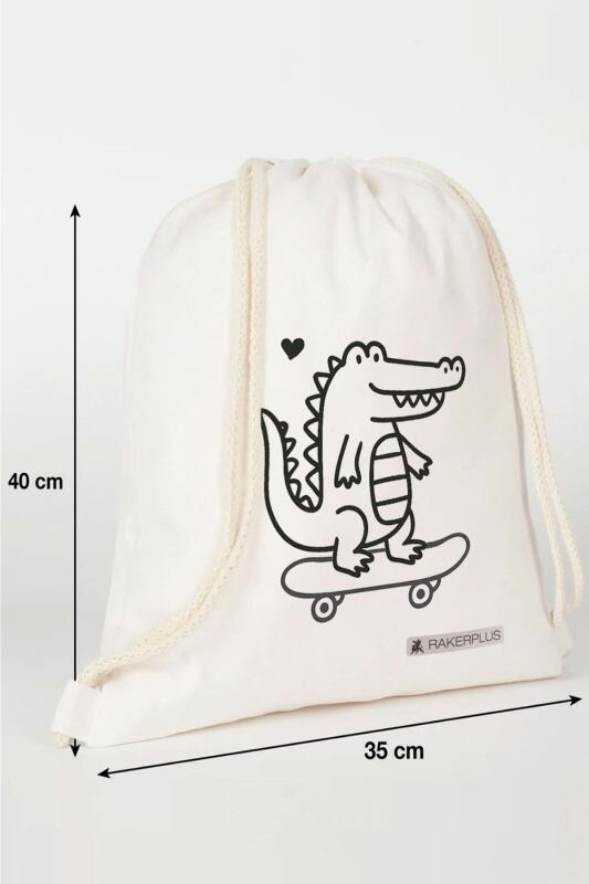 Rakerplus Tbons Özel Tasarım 35x40 cm Unisex Ham Bez Büzgülü Sırt Ayakkabı Çantası - 3