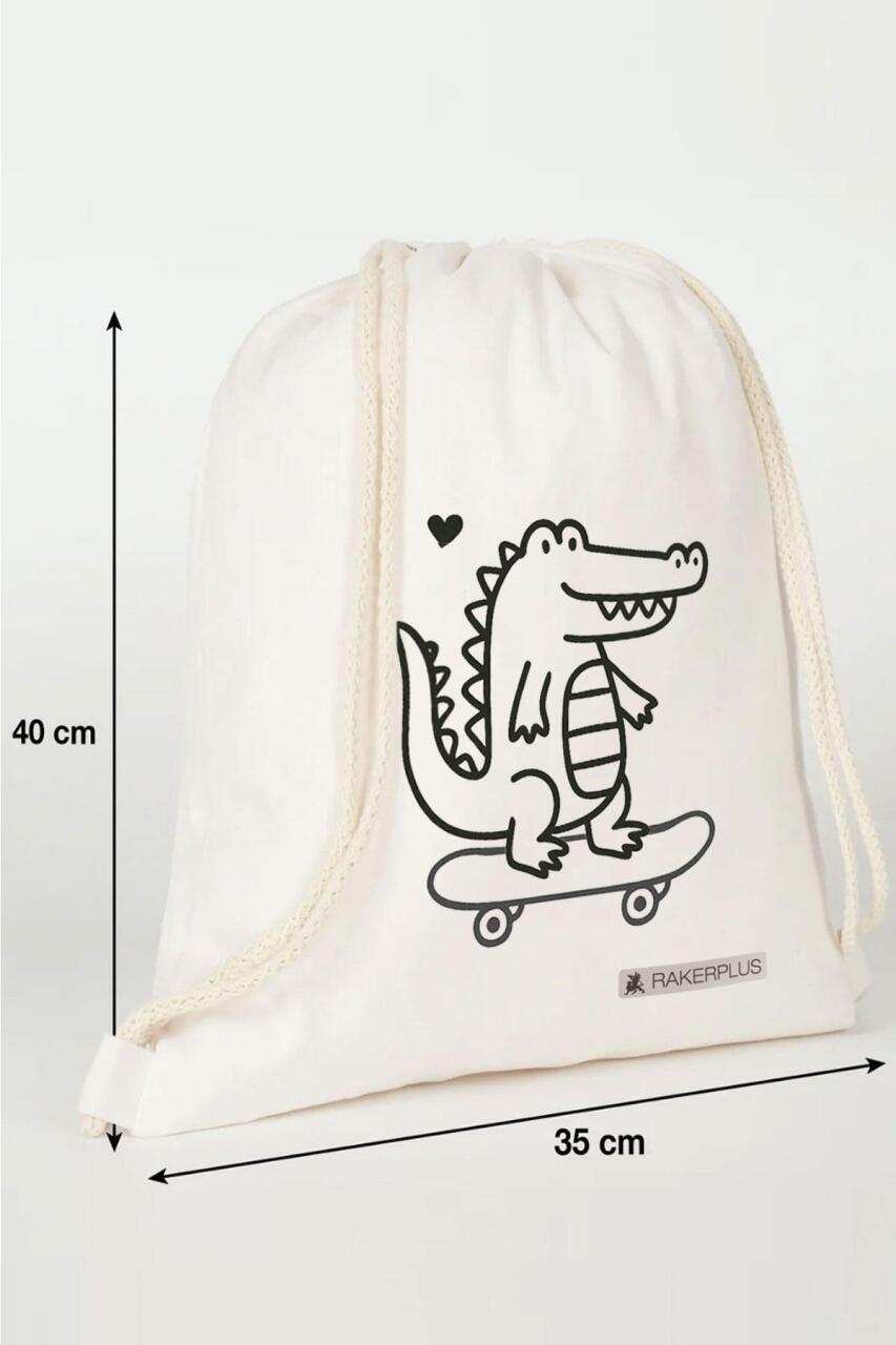 Rakerplus Tbons Özel Tasarım 35x40 cm Unisex Ham Bez Büzgülü Sırt Ayakkabı Çantası - 3