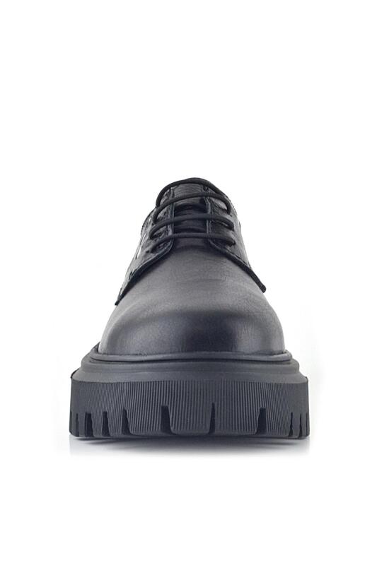 Rakerplus Siyah Kırışık Hakiki Deri Bağcıklı Metal Detaylı GünlükOxford Ayakkabı - 2