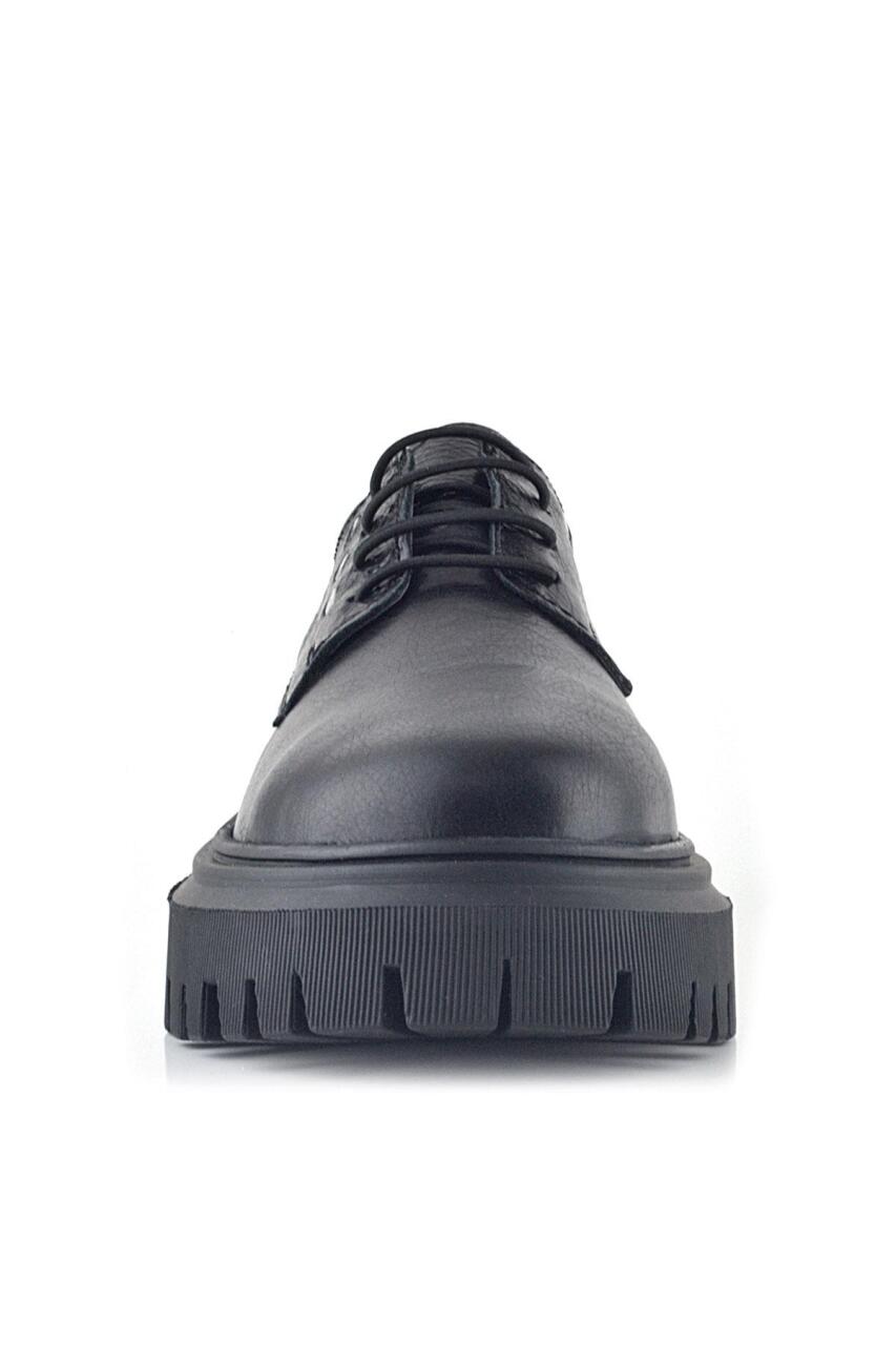 Rakerplus Siyah Kırışık Hakiki Deri Bağcıklı Metal Detaylı GünlükOxford Ayakkabı - 2