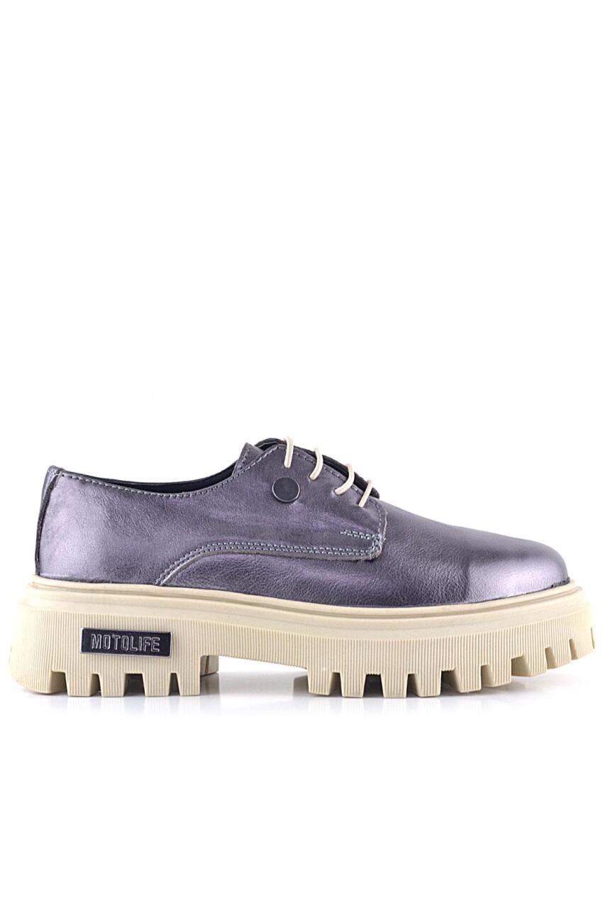 Rakerplus Platin Hakiki Deri Metal Detaylı Bağcıklı Günlük Oxford Ayakkabı - 2