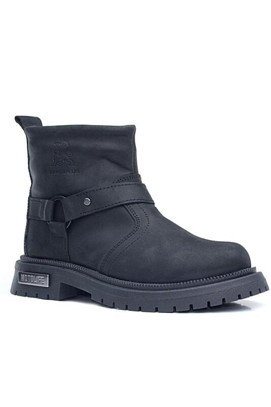 Genuine Leather, Black Nubuck Children's Boots with Real Fur Lining and Metal Details and Zipper - Rakerplus