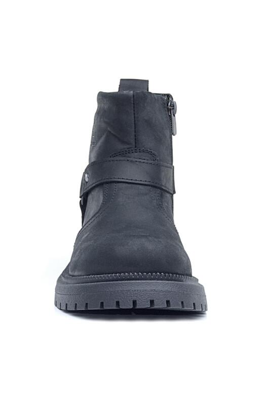 Gerçek Kürklü Hakiki Deri Siyah Nubuk Metal Detaylı Fermuarlı Çocuk Bot - 3