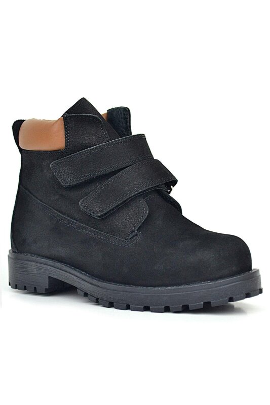 Rakerplus Neson Genuine Leather Black Nubuck Velcro Boys' Boots - Rakerplus