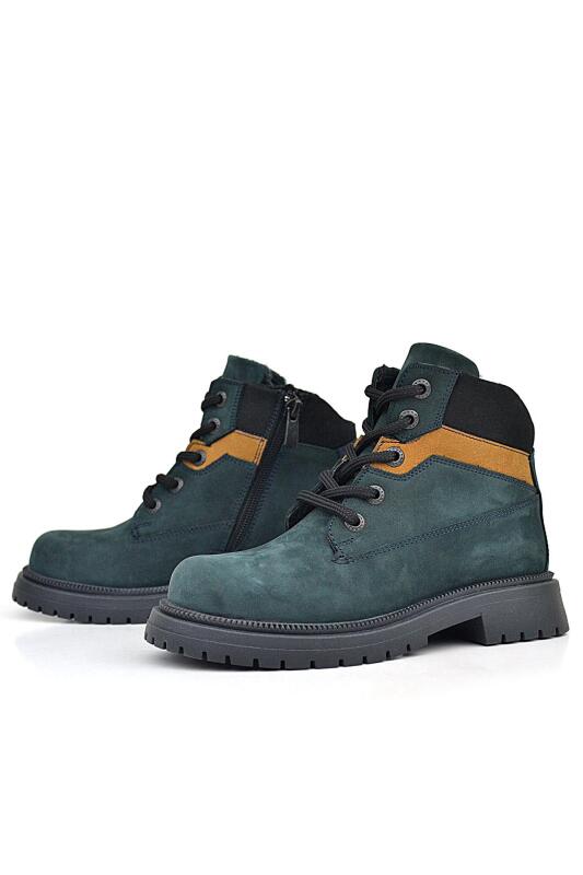 حذاء شتوي للأطفال من جلد طبيعي من راكر بلاس، لون أخضر غامق، مزود برباط وسحّاب - 5