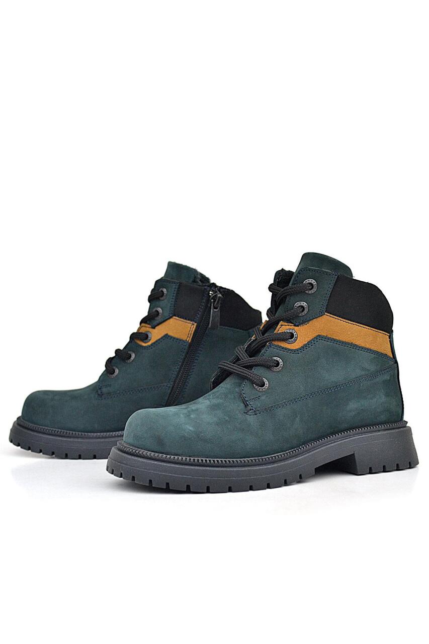 حذاء شتوي للأطفال من جلد طبيعي من راكر بلاس، لون أخضر غامق، مزود برباط وسحّاب - 5