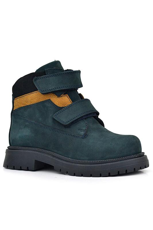 Rakerplus Genuine Leather Dark Green Tan Velcro Winter Kids' Boots - Rakerplus