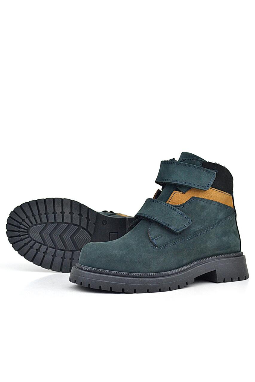 Rakerplus Hakiki Deri Koyu Yeşil Taba Cırt Cırtlı Kışlık Çocuk Bot - 6