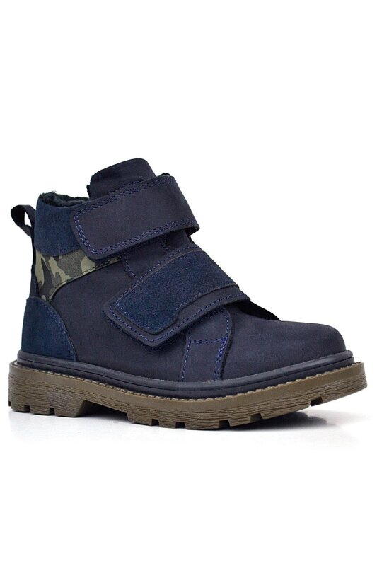 Rakerplus Genuine Leather Navy Blue Velcro Winter Kids' Boots - Rakerplus