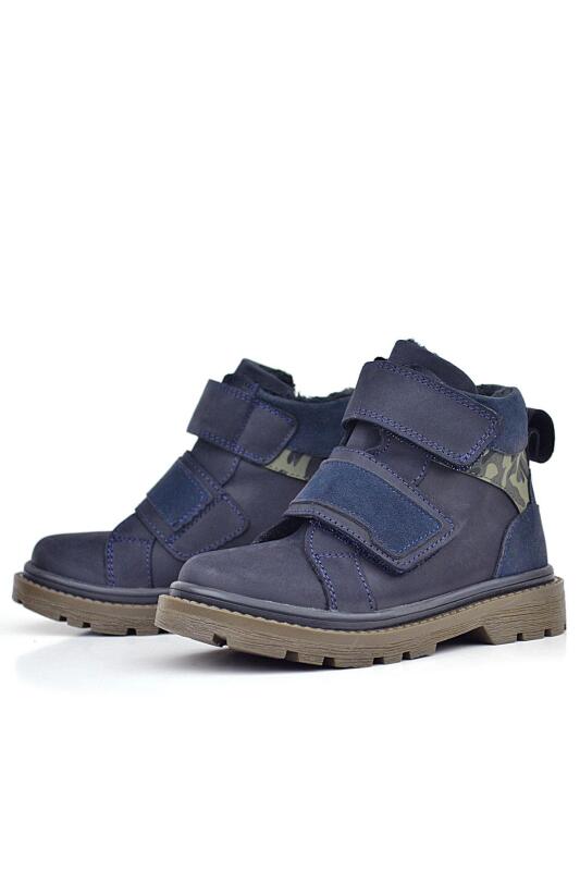 Rakerplus Hakiki Deri Lacivert Cırt Cırtlı Kışlık Çocuk Bot - 3