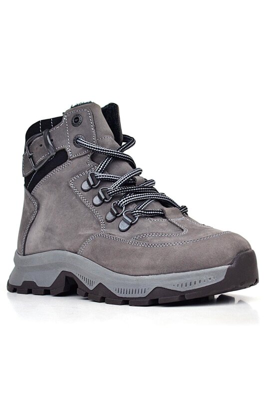 Rakerplus Genuine Leather Grey Lace-up Zippered Trekking Kids' Boot - Rakerplus