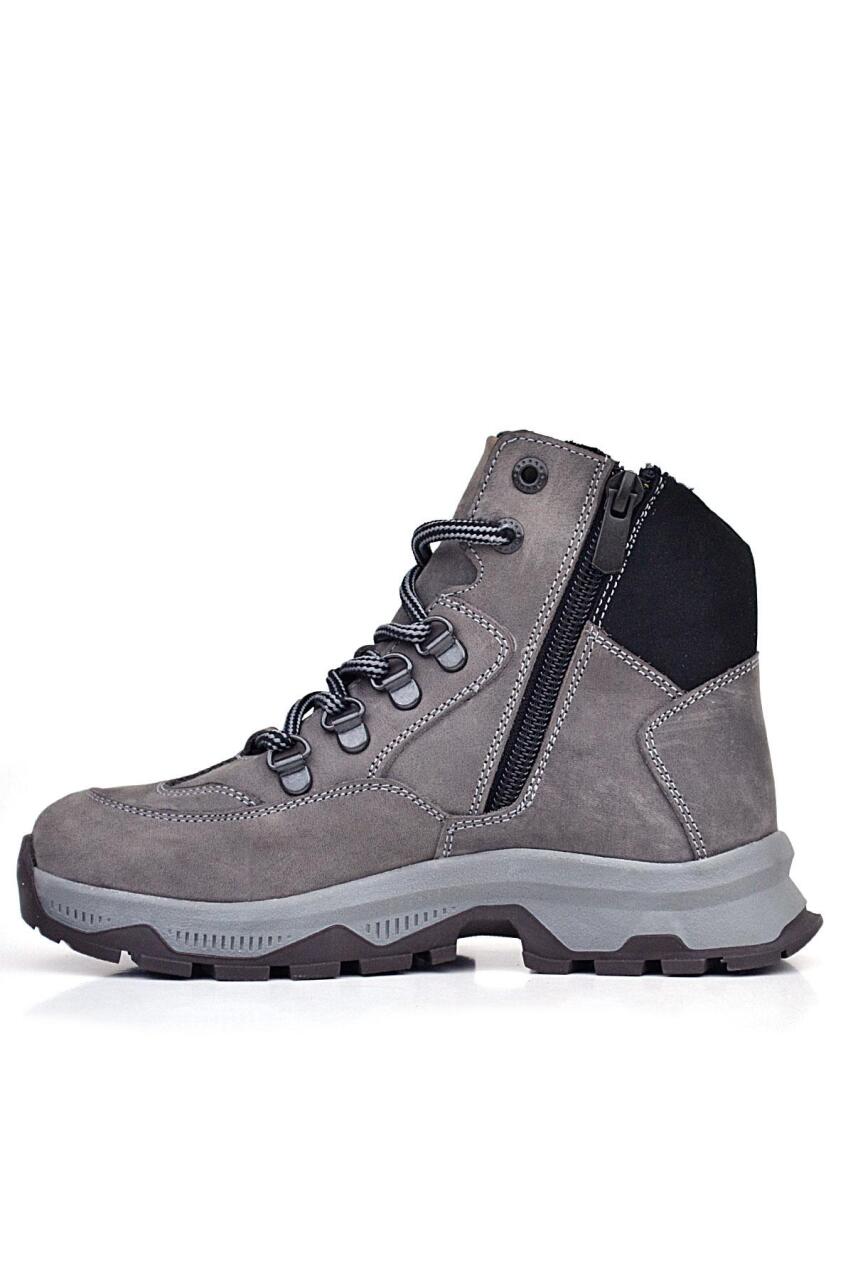 Rakerplus Hakiki Deri Gri Bağcıklı Fermuarlı Trekking Çocuk Bot - 3