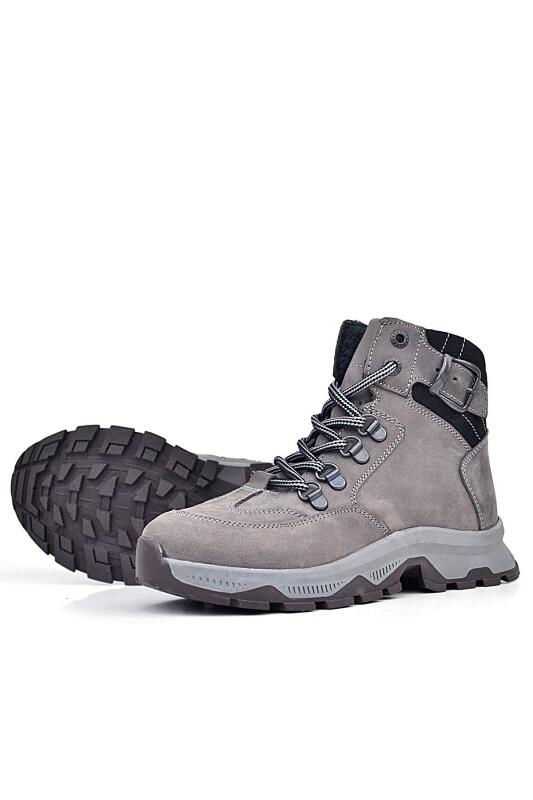 Rakerplus Hakiki Deri Gri Bağcıklı Fermuarlı Trekking Çocuk Bot - 6