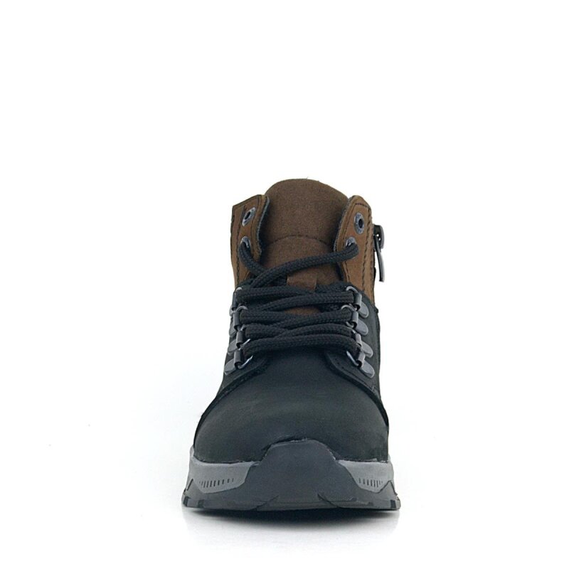 حذاء مشي للأطفال من راكر بلس مصنوع من الجلد الطبيعي باللون الأسود والبني مزود بسحاب - 3