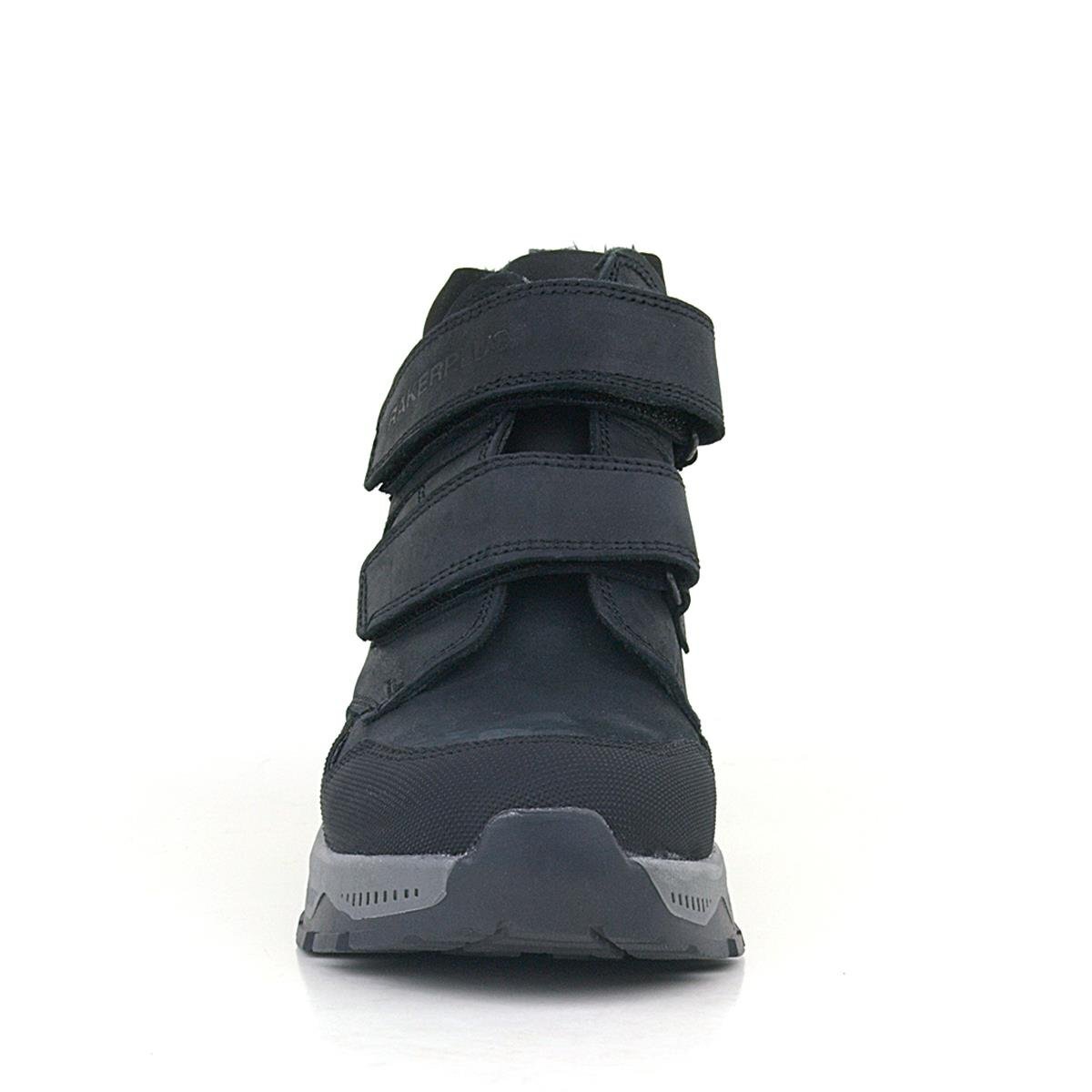 حذاء تريكينج من الجلد الطبيعي للأولاد من راكر بلس، أسود اللون، مزود بشريط فيلكرو - 3