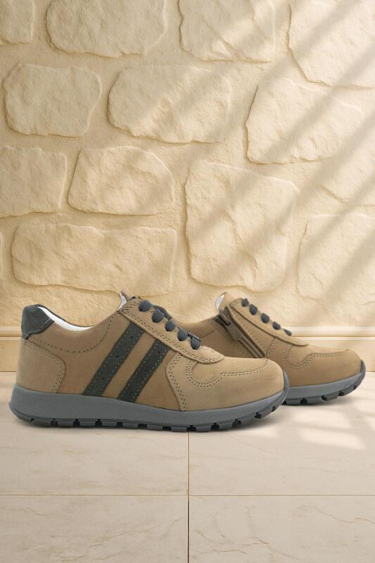 Rakerplus Genuine Leather Sand Zippered Lace-up Boys' Sports School Shoes - Rakerplus