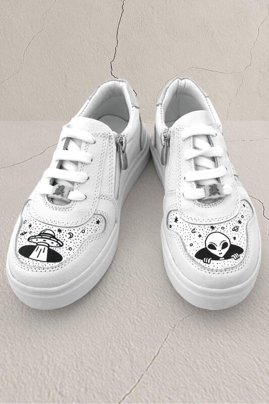 Rakerplus Tbons Special Design Genuine Leather White Lace-up Zipper Children's Shoes - Rakerplus
