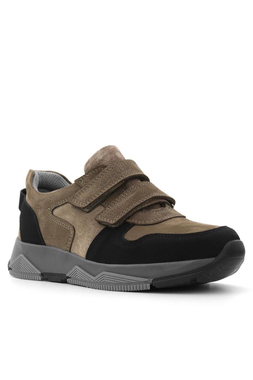 Rakerplus Hakiki Deri Kahverengi Siyah Çocuk Sneakers Spor Ayakkabı - 1