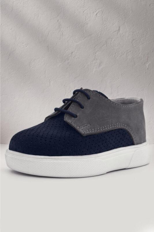 Rakerplus Genuine Leather Navy Blue Grey Elasticated Boys' Casual Shoes - Rakerplus