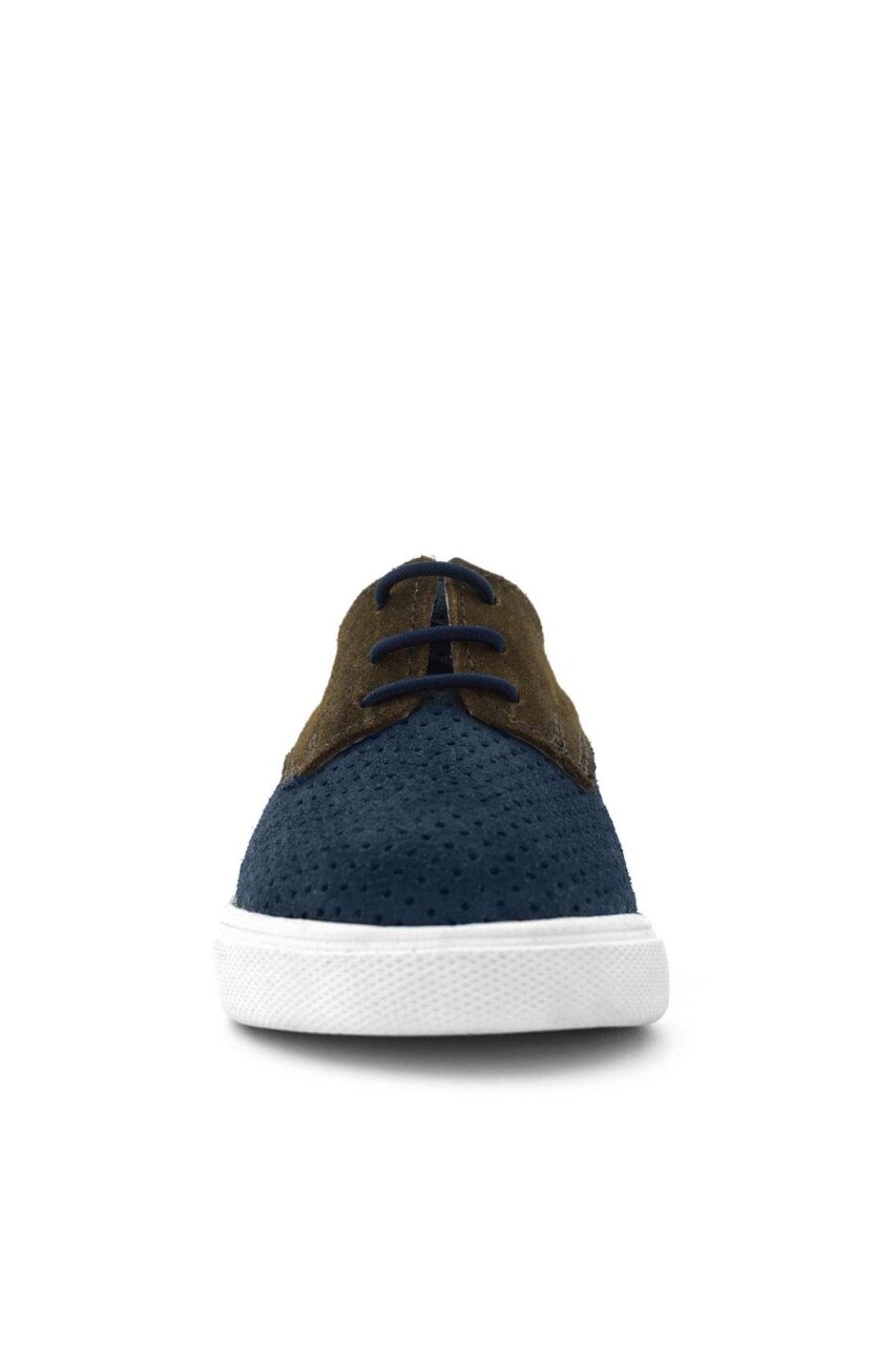 Rakerplus Hakiki Deri Lacivert Kahve Lastikli Erkek Çocuk Günlük Ayakkabı - 4