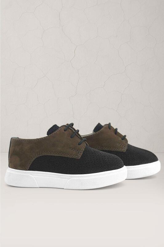 Rakerplus Genuine Leather Black and Brown Elasticated Boys' Casual Shoes - Rakerplus