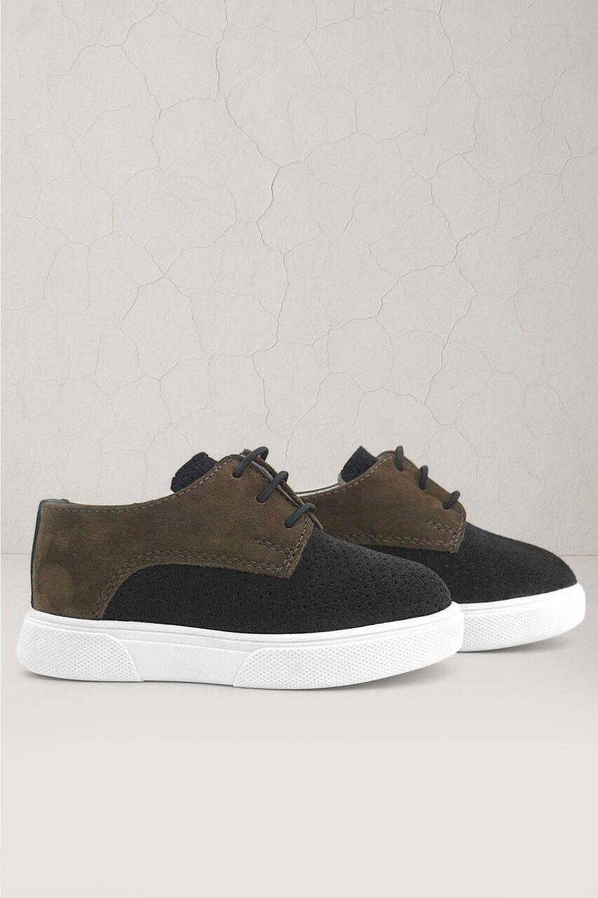 حذاء كاجوال مطاطي أسود بني من الجلد الطبيعي للأولاد من راكر بلاس - 1