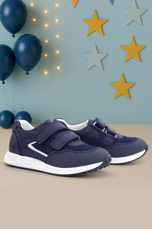 Genuine Leather Navy Blue Velcro Boys' Casual Sports Shoes - Rakerplus