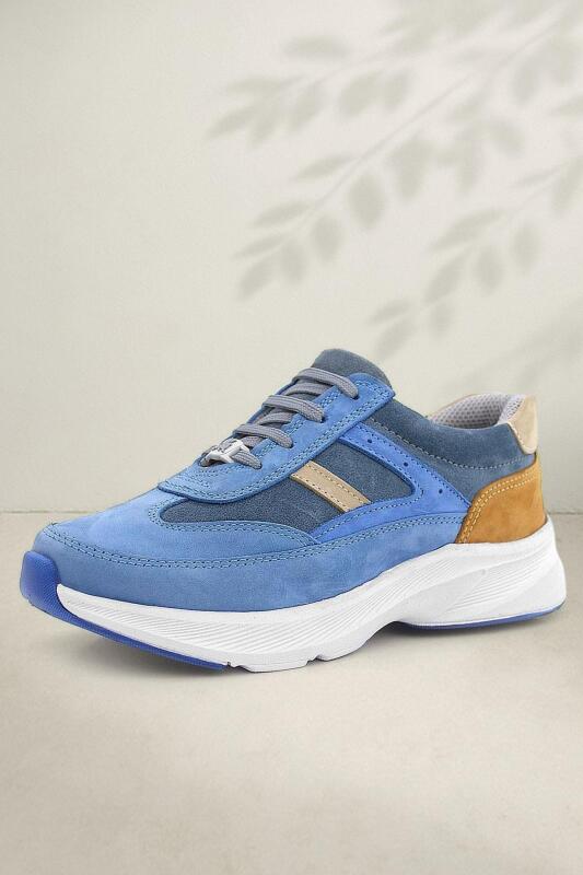 Rakerplus Genuine Leather Anatomical Blue Tan Lace-up Lightweight Kids' Athletic Shoes - Rakerplus