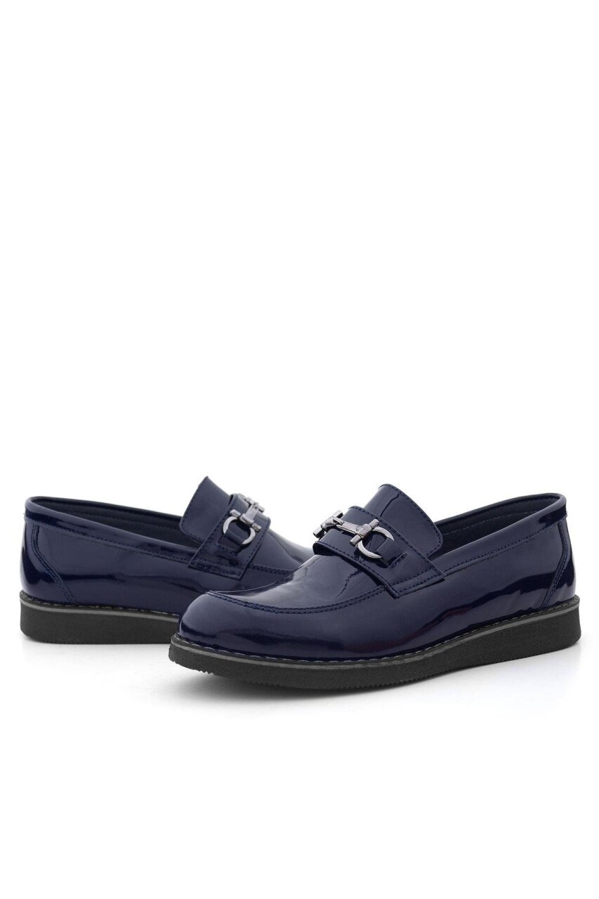 حذاء كلاسيكي للأطفال من راكر بلس مصنوع من الجلد الطبيعي باللون الأزرق الداكن مع إبزيم - 7