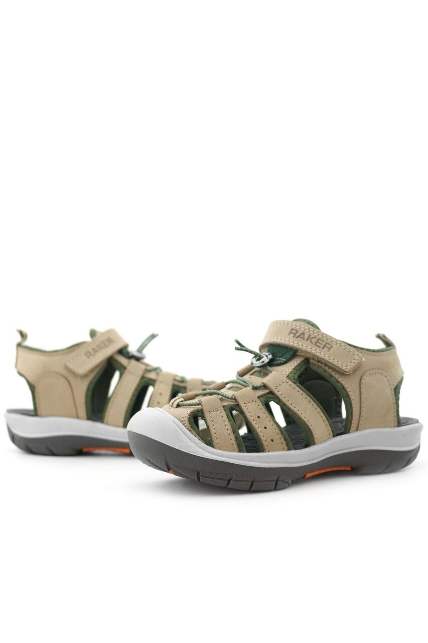 صندل أطفال من جلد طبيعي من راكر بلس بلون رملي كاكي وأخضر - 8