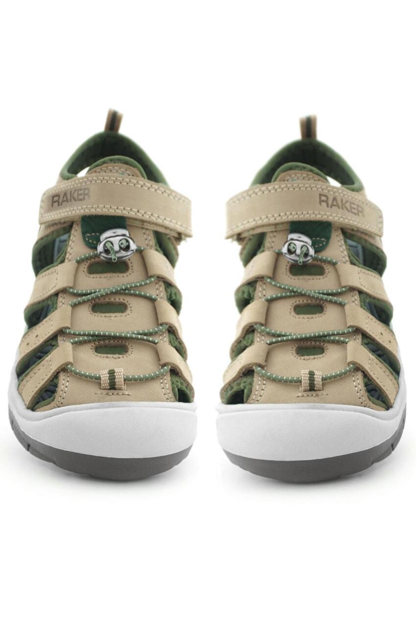 صندل أطفال من جلد طبيعي من راكر بلس بلون رملي كاكي وأخضر - 9