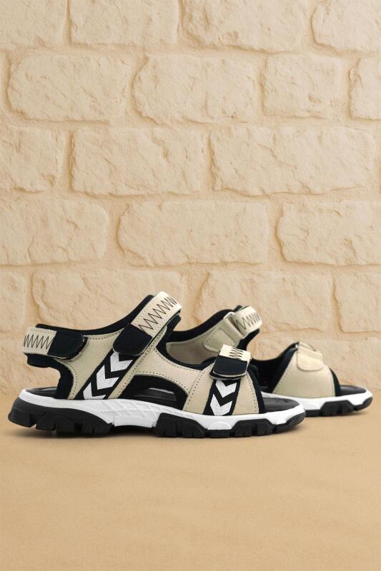 Genuine Leather Beige Black Velcro Boys' Sandals - Rakerplus